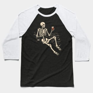 Skeleton drinking beer Baseball T-Shirt